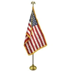 3ft. X 5ft. U.S. Flag Fringed Set W/ Oak Wood Pole
